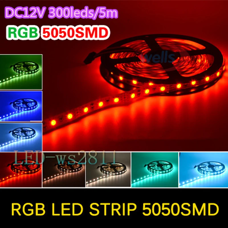 Бесплатная доставка Светодиодная лента 5050 гибсветильник 60 светодиодов/м 5 м 300