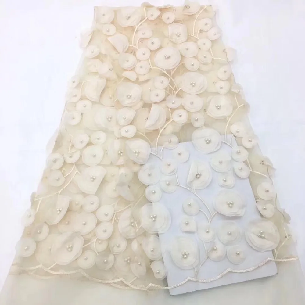 ZCD058 (5 ярдов/шт) Высокое французская Кружевная Ткань красивая 3D fowers с аппликацией