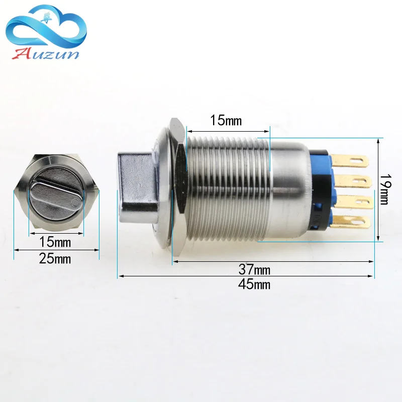 

19MM metal knob stainless steel three-file selection button switch 2NO2NC.