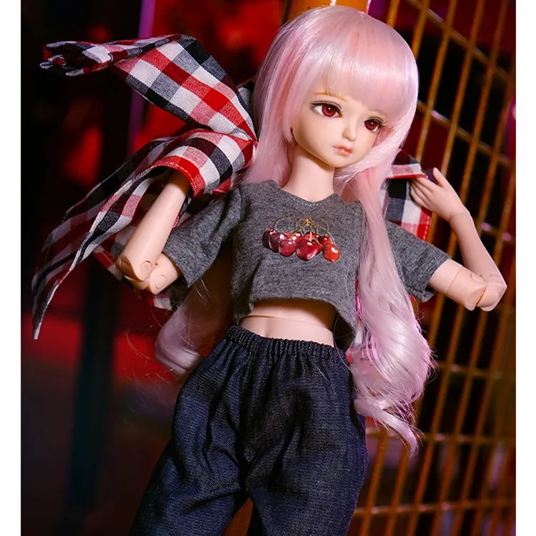 Fortune days 1/4 bjd бледно розовые волосы клетчатая рубашка брюки 45 см тело см|Куклы| |