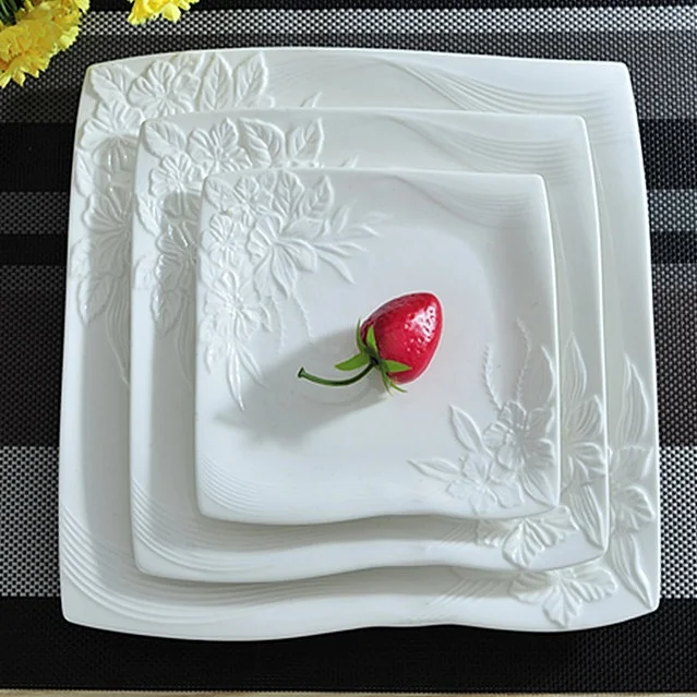 3/set Flower Stamped Ceramics Flat Dinner Plate Set Decorative Porcelain Serving Dish Dinnerware for Beef Steak Salad Spaghetti