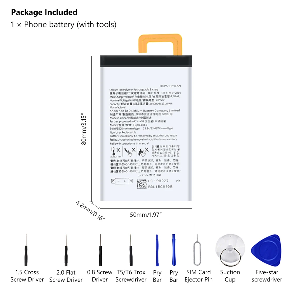3 85 V 3440mAh TLp034E1 литий ионный Мобильный телефон батареи + инструменты для фиксации