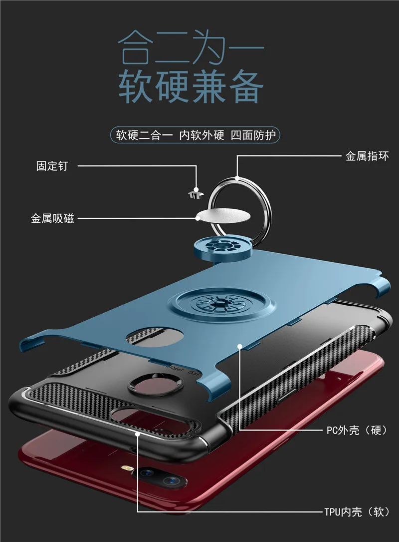 Армированный чехол для OPPO F9 F7 F3 плюс A77 подставка для автомобильного держателя в виде Кольца Гибридный чехол-накладка из поликарбоната и термополиуретана Противоударная задняя крышка для F5 A73 A59 A79 A83 A3S A5