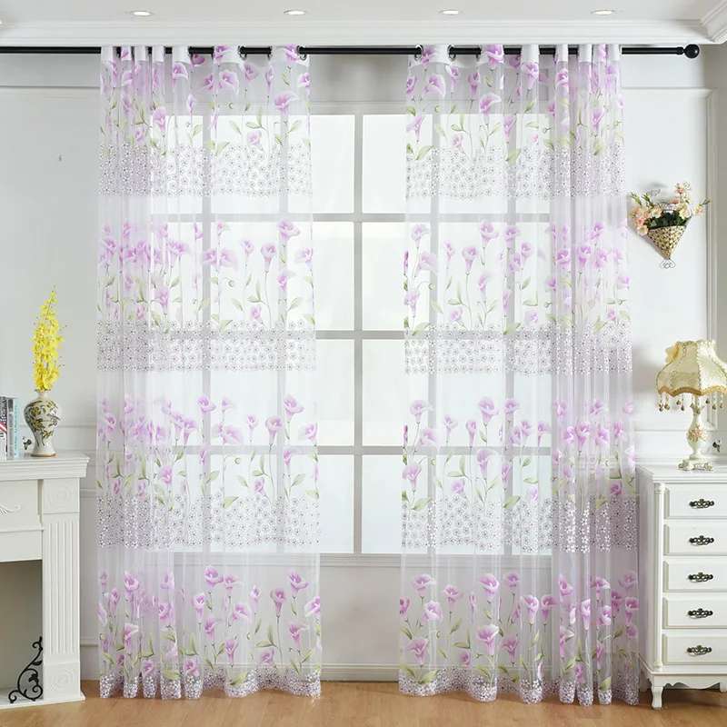 Тюль с цветочным рисунком занавеска для кухни гостиной спальни балкона двери