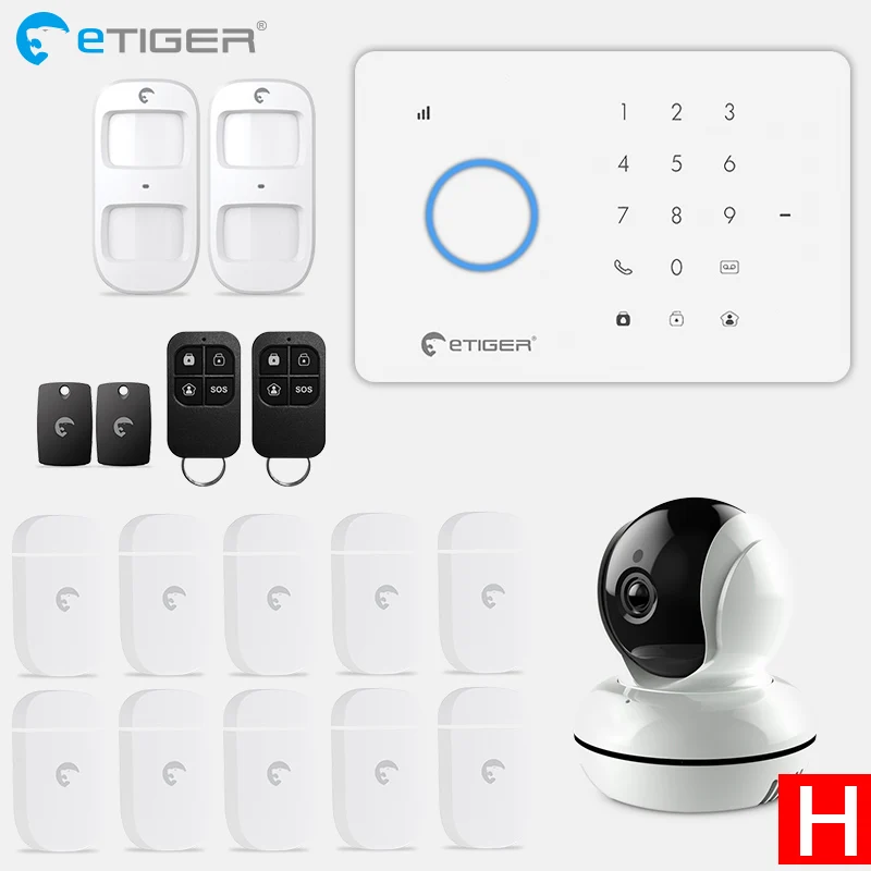 SET H ETiger S3b GSM сигнализация Системы комплект домашней сигнализации умный дом открытый Солнечной Сирена - Цвет: SET H