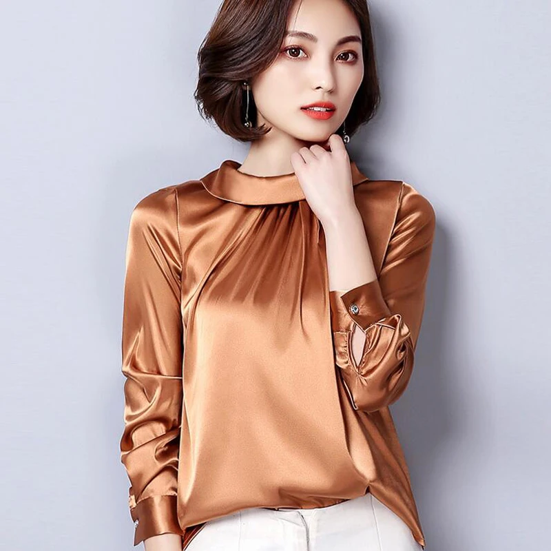 Женская блузка из искусственного шелка с длинным рукавом размеры до 3XL|blouses women