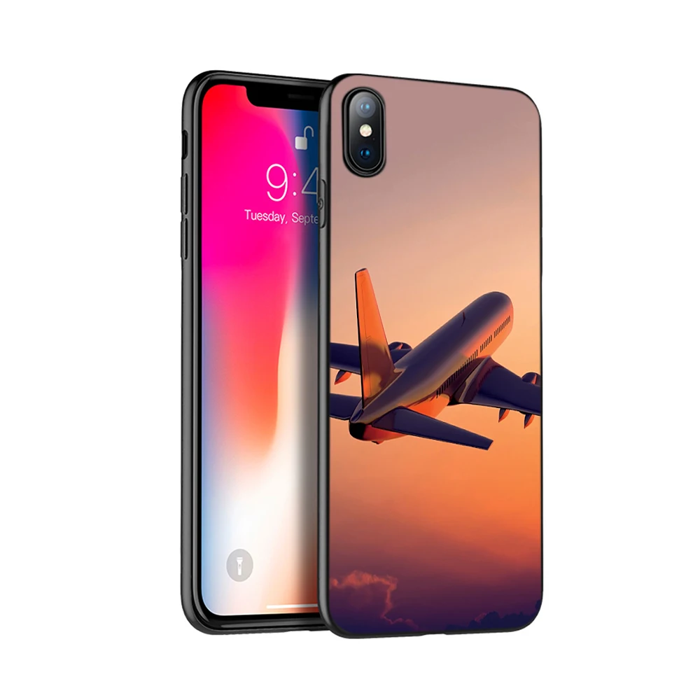 Black tpu case for iphone 5 5s SE 2020 6 6s 7 8 plus x 10 XR XS 11 pro Max silicon cover Aircraft Airplane fly travel cloud Sky | Мобильные