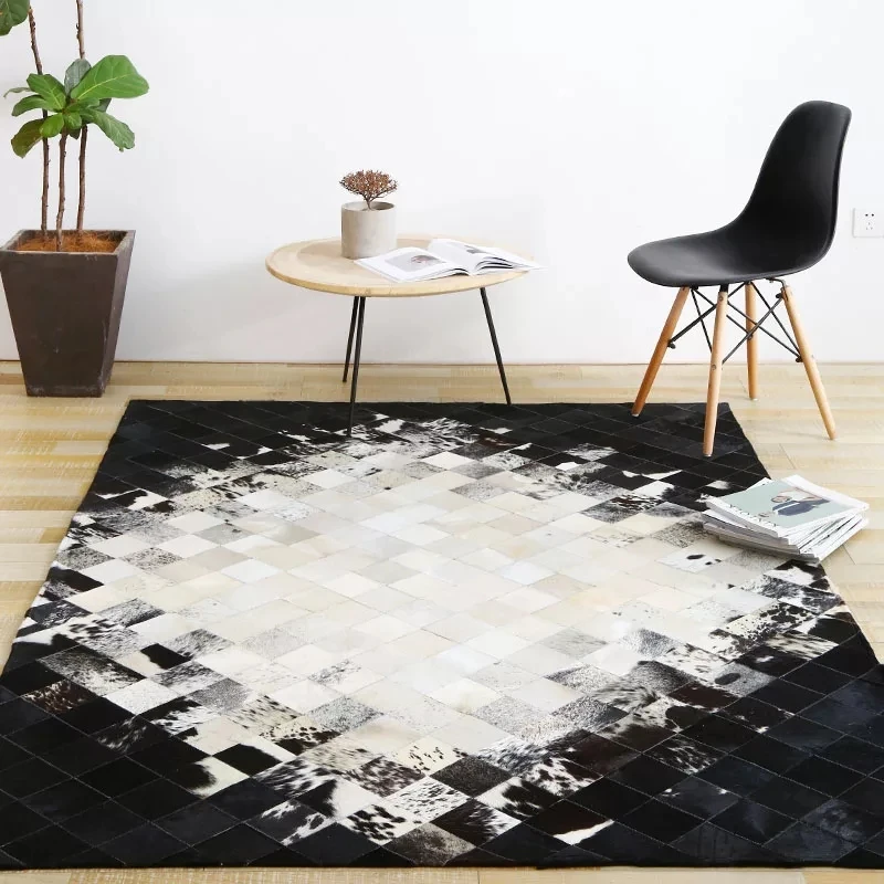 American style luxury cowhide seamed patchwork rug natural cow skin fur carpet black and white decoration office | Дом и сад