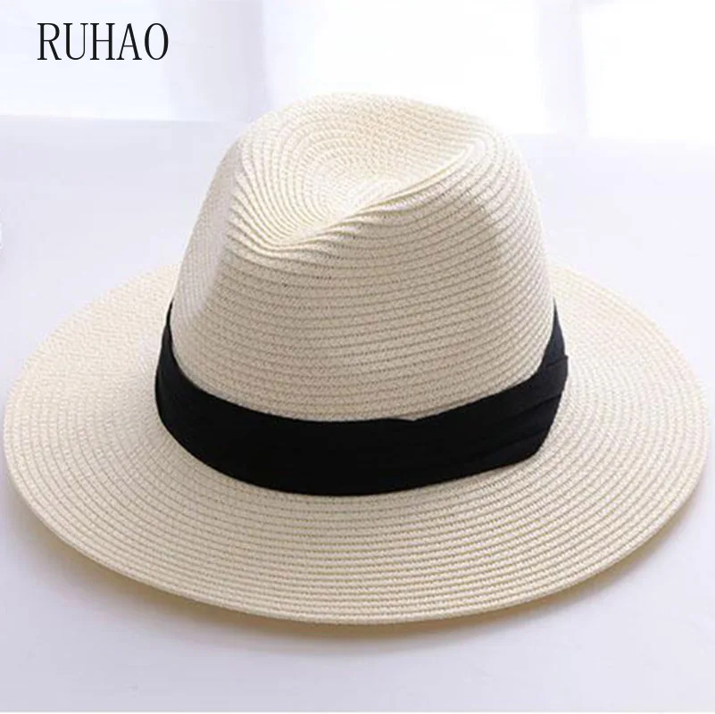 Шляпа RUHAO мужская соломенная фетровая Панама от солнца с широкими полями ярко