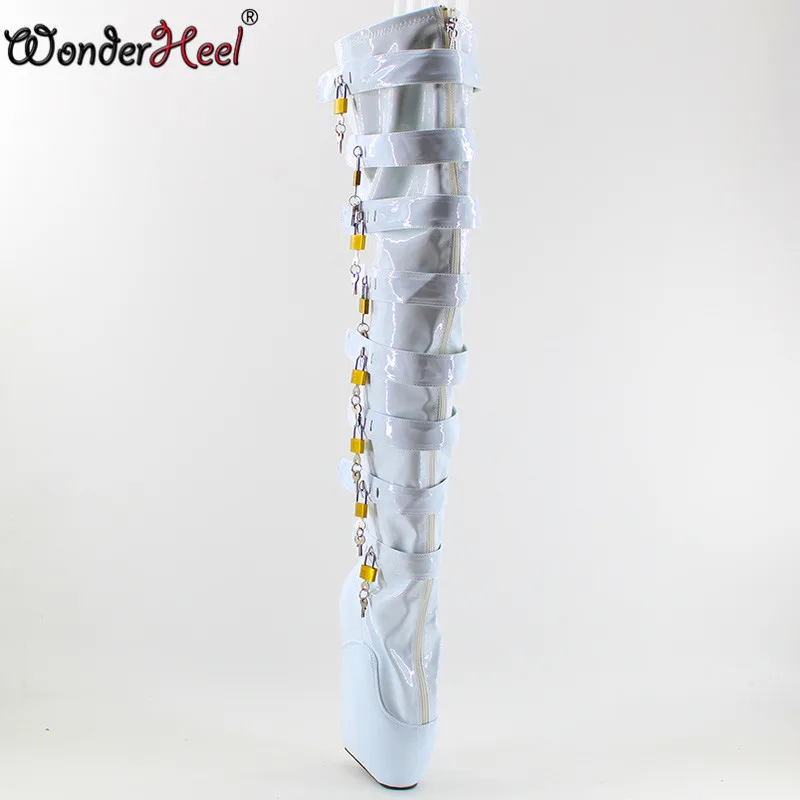 Wonderheel/Новинка Ботфорты на высоком каблуке 7 дюймов с застежкой молнией и