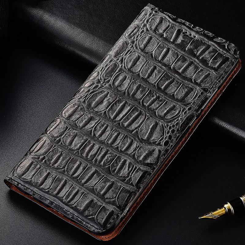 Черный 3D чехол из натуральной крокодиловой кожи для Xiaomi Redmi Note 4 4X5 5A 6 7 8T Pro чехол с откидной магнитной подставкой для мобильного телефона - Цвет: Черный