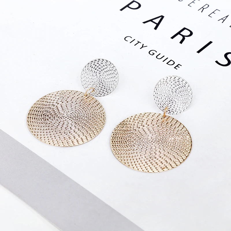 YAOLOGE Unique Metal Round Earring Gold color Stitching Large Bohemian Statement Jewelry For Girl | Украшения и аксессуары