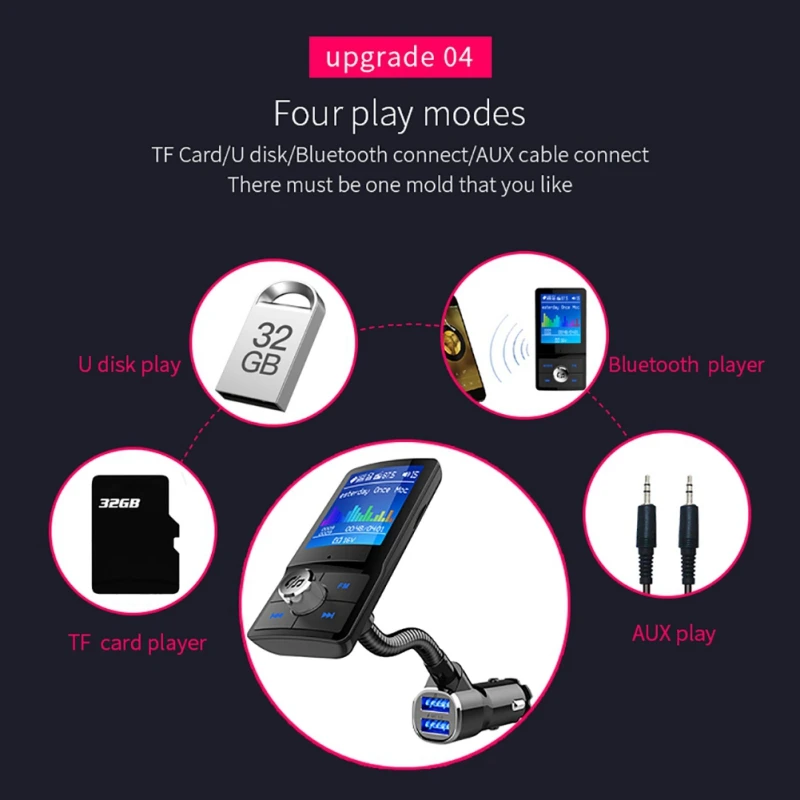 Многофункциональное автомобильное зарядное устройство, fm-радио, Bluetooth, MP3-плеер, двойная usb зарядка, поддержка u-диска, TF карта для iPhone, SamSung, Xiaomi
