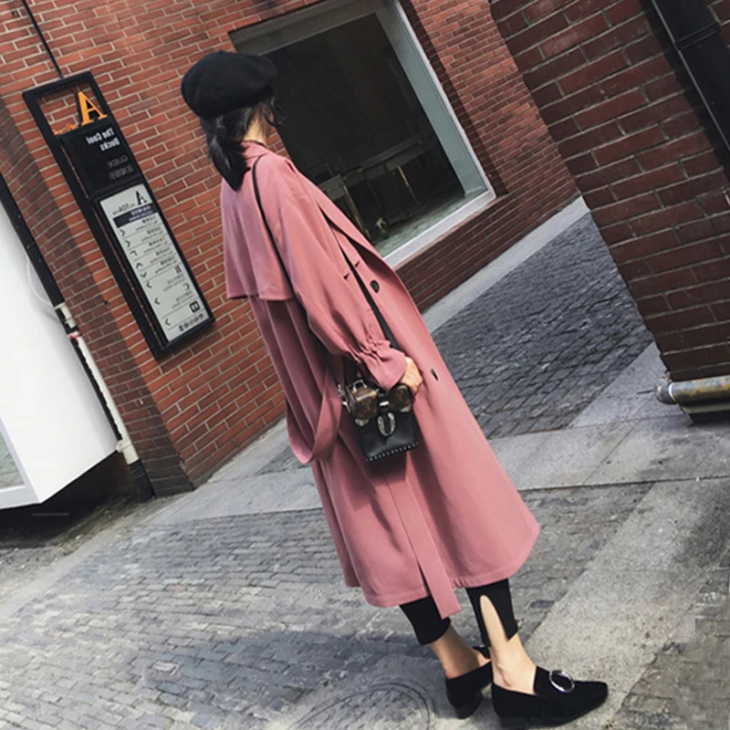 2017 новинка хит весна осень Женское пальто Тренч длинный рукав модный отложной