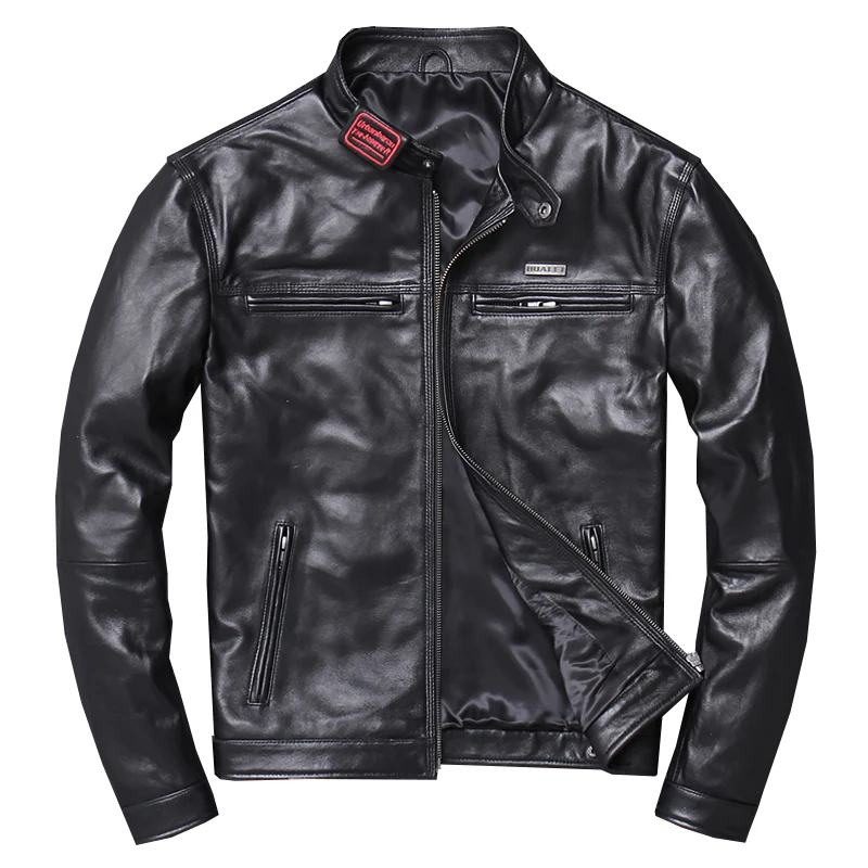 

5 days arrival,Men Genuine leather Jacket Brand Vintage Vegetable-tanned Sheepskin Black Jacket Large Size Motorcycle Biker Coat