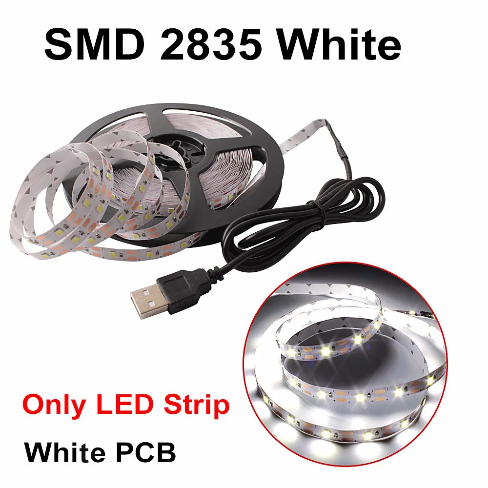 2835 White Гибкий USB led ночник ТВ Подсветка RGB Светодиодные ленты Диодная лента с пультом дистанционного управления, комплект ночного освещения лампы м, 1 м, 2 м, 3 м, 4 м, 5 м - Испускаемый цвет: 2835 White