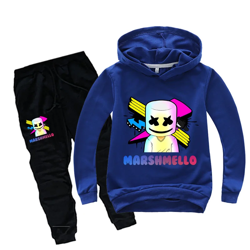 Boys Girls Marshmello Kids Hooded Sweatshirt Pullover Hoodies &amp Long Pants DJ Spring Fall Casual Costumes Outfit Set | Детская одежда