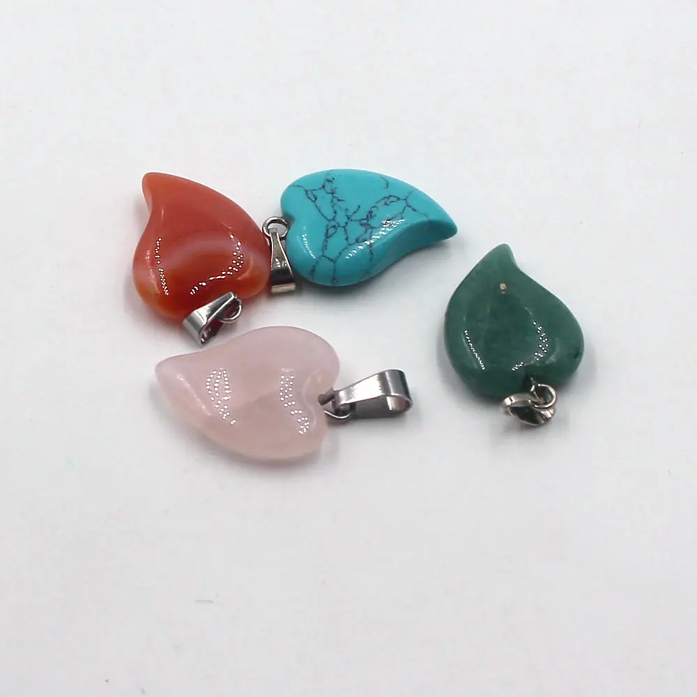 

Wholesale 50pcs/lot 2018 fashion good Quality bend heart charms pendants mixed natural stones for jewelry making