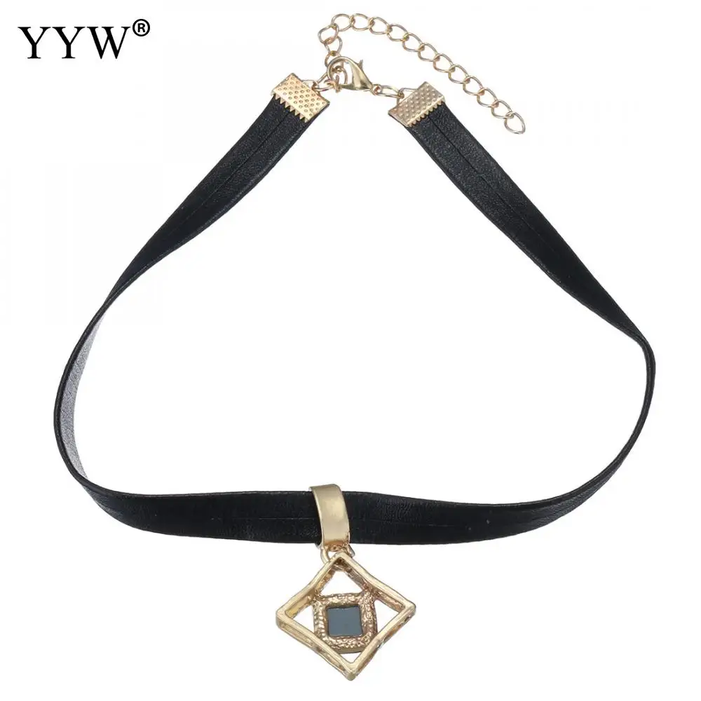 

Temperament Choker Pu Leather With Crystal Zinc Alloy With Extender Chain Gold Color Plated For Woman Jewelry