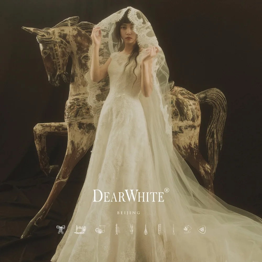 3 м кружевная вуаль с аппликацией по краям свадебная однослойная для невесты