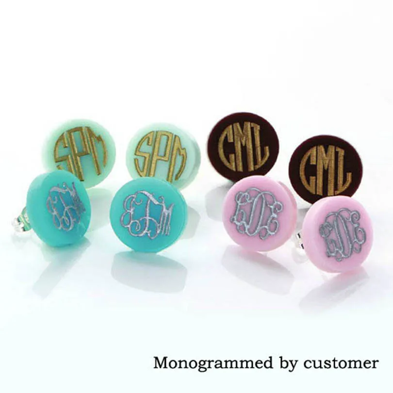 

Monogram Jewelry 16mm Post Earrings Mint Acrylic Clover Disc Blank Stud Earrings for Women Round Monogram Earrings