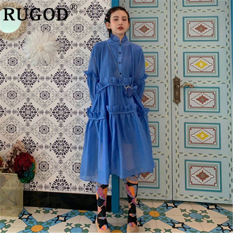 Женское платье с оборками RUGOD винтажное Длинное свободное расклешенными