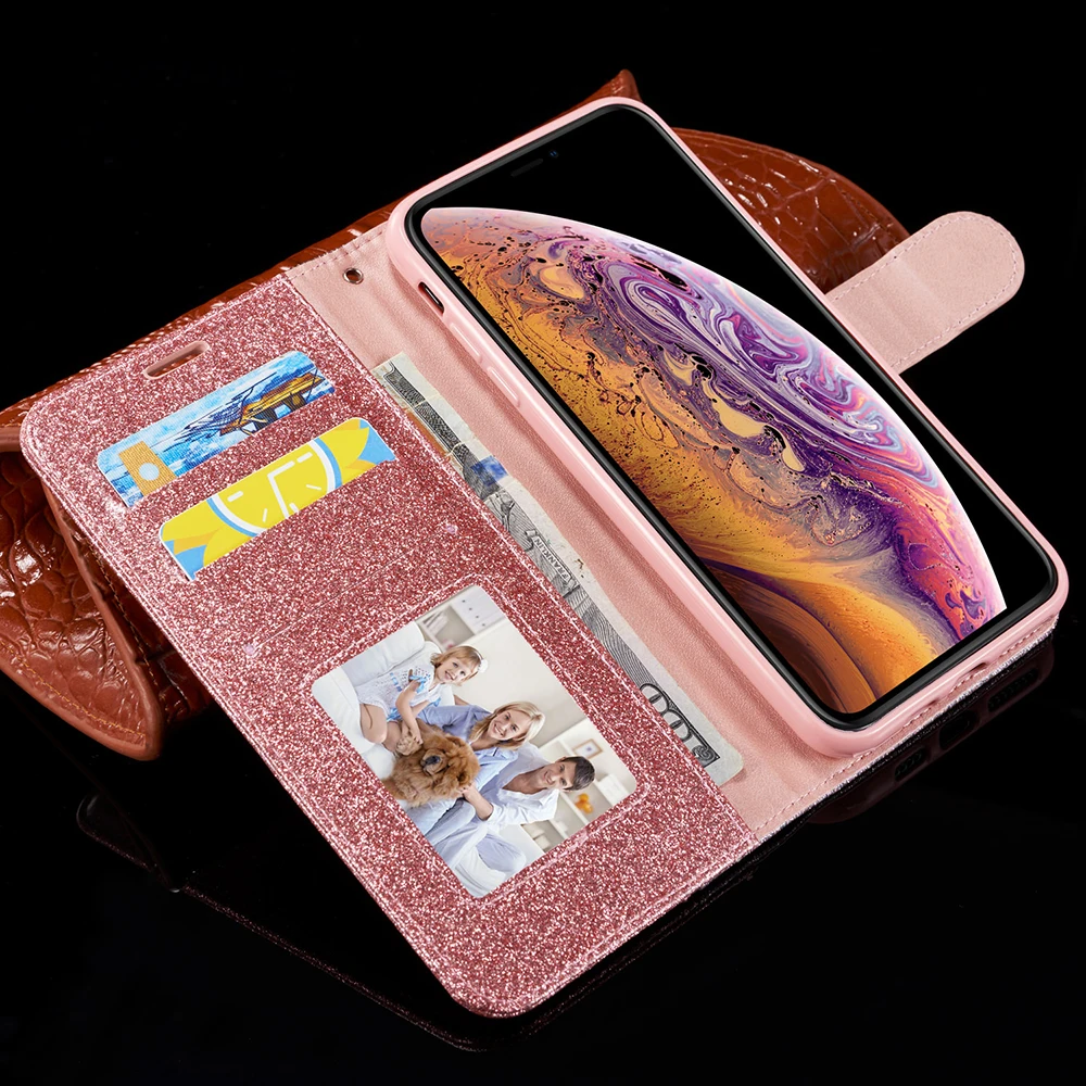 Блестящий Алмазный блестящий чехол для iPhone X XR XS Max 8 7 Plus книжка кожаный мягкий