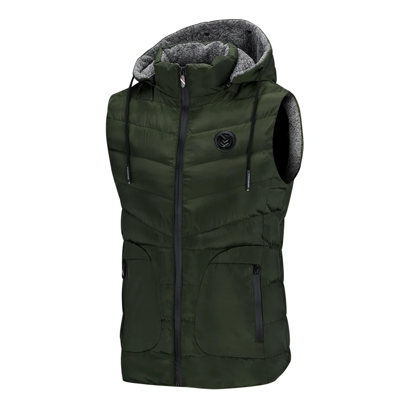 with free gift Cotton-Padded Men's Vest Autumn Winter Hooded Vest Men Casual Warm men Sleeveless Jacket Coat Mens Man Vest 4979 - Цвет: Армейский зеленый