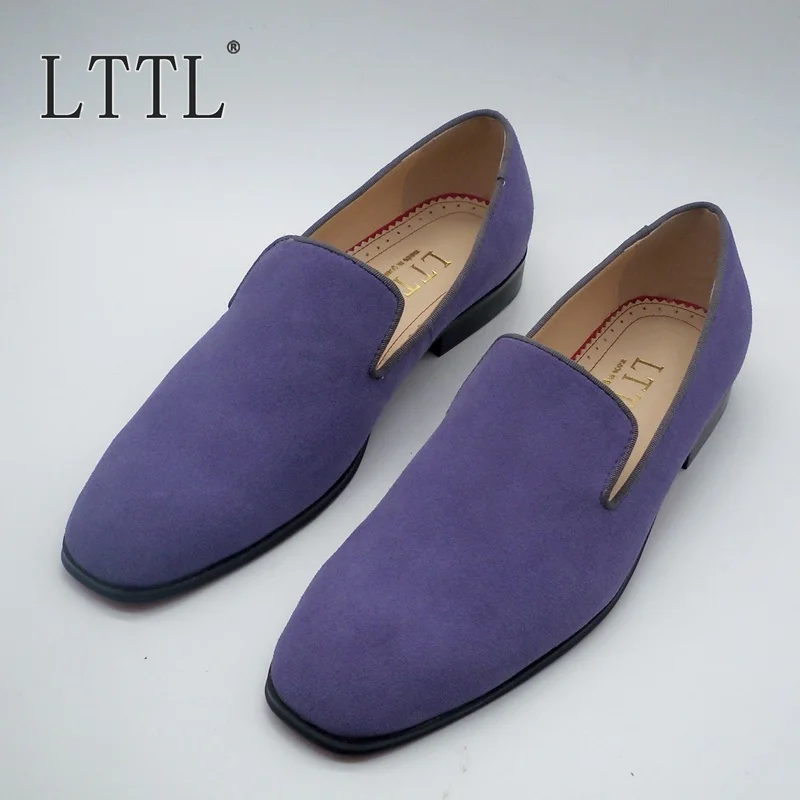 LTTL Light Purple Suede Leather Mens Loafers Fashion Slip On Men Casual Shoes Dress Party Wedding Big Size 38-47 | Обувь