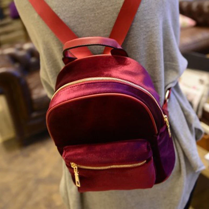 Бархатный рюкзак повседневный небольшой на молнии в стиле пэчворк дизайнерская