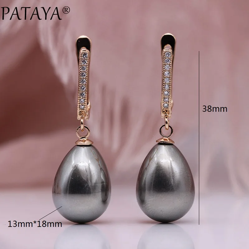 PATAYA New 328 Anniversary 585 Rose Gold Color Drop Shell Pearls Long Earrings White Natural Zircon Women Simple Fashion Jewelry images - 6