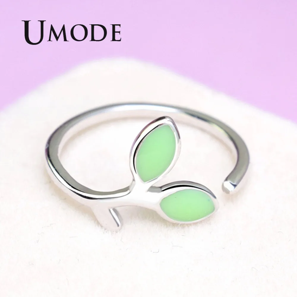Женские серьги гвоздики с зелеными листьями UMODE открытым кольцом из белого