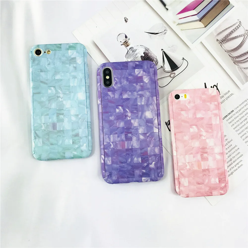 Cases For iPhone 7 Screw Thread Marble Phone Case Plus 360 Full Protection Hard PC Lattice Texture Back Cover Capa |