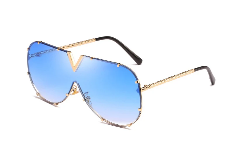 C6 Blue Gradient Новинка, цельные солнцезащитные очки пилота, мужские брендовые дизайнерские высококачественные большие солнцезащитные очки, женские солнечные очки, металлические UV400 зеркальные - Цвет линз: C6 Blue Gradient