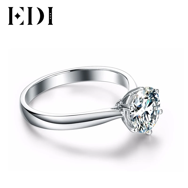 EDI Forever Brilliant 1ct круглое кольцо с алмазом Moissanite 9k белое золото Пасьянс алмазное