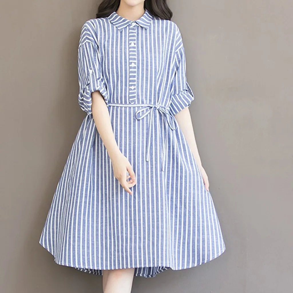 Свободное длинное платье в полоску с длинным рукавом и бантом для девочек летнее