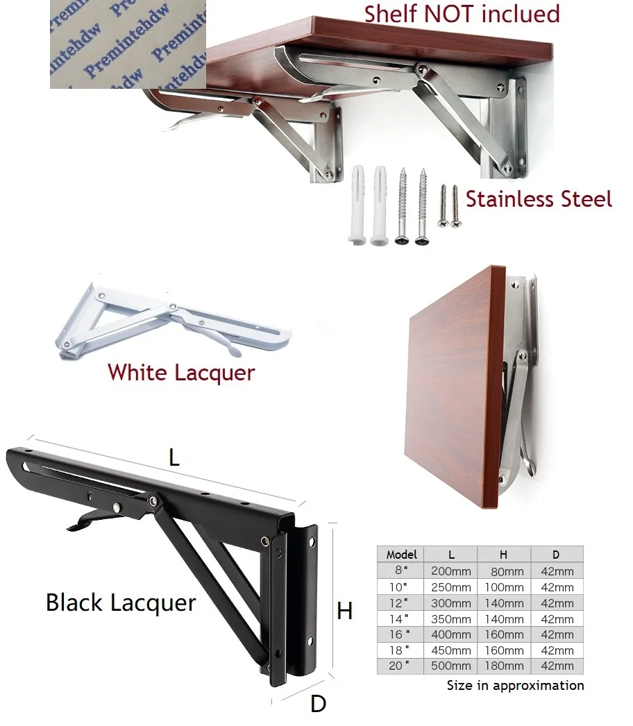 Складная полка из нержавеющей стали 2 шт./лот белый черный|folding shelf brackets|shelf bracketshelf