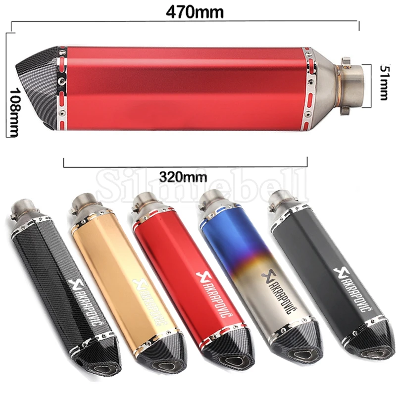 Tubo de escape 51 мм Универсальный akrapovic выхлопной мото rcycle 470 мм Левая Правая сторона слипоны глушитель скутер scarico moto universale