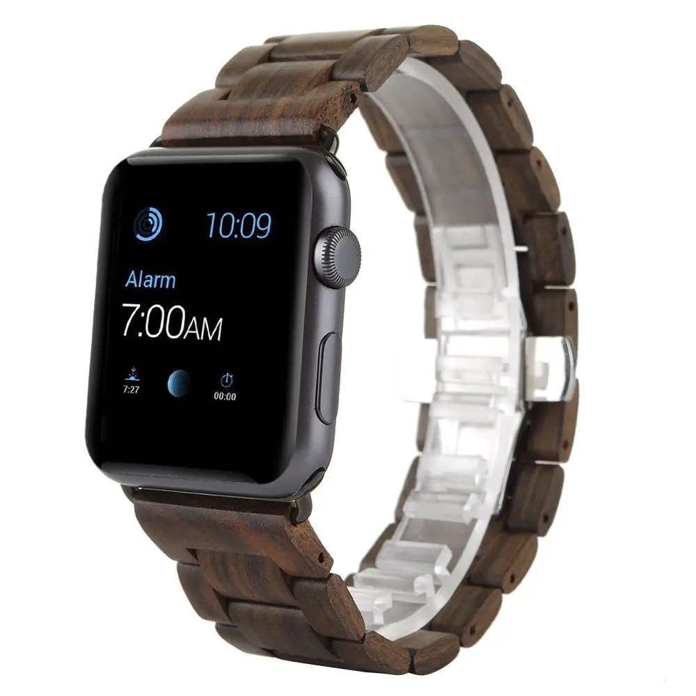 Деревянный ремешок для Apple Watch Series 4 3 2 1 браслет iWatch 38 мм 40 42 44 с застежкой бабочкой