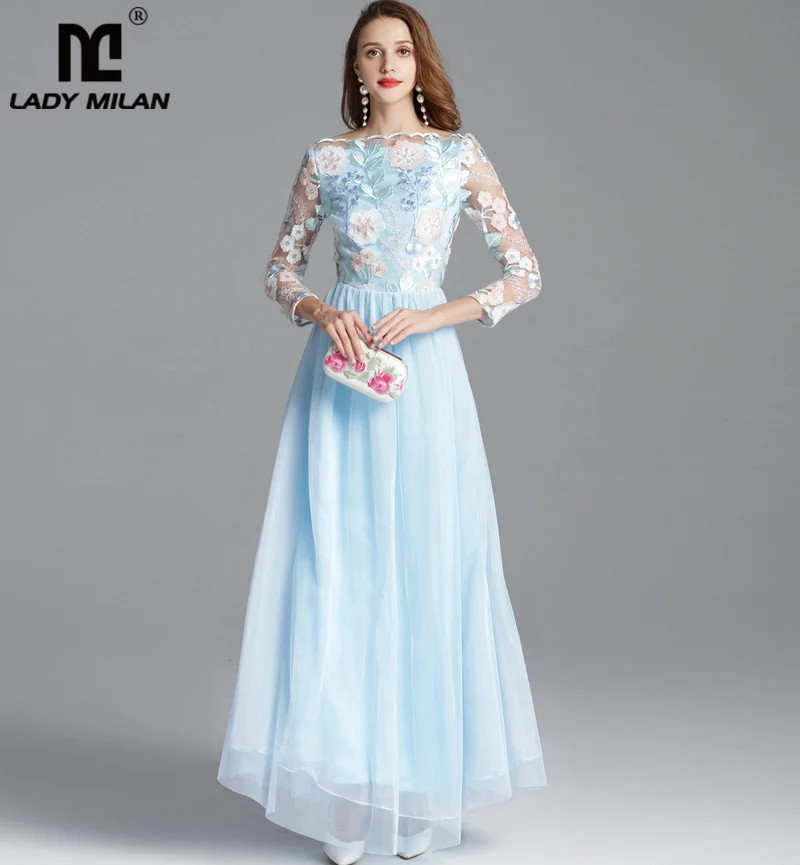 Платье женское осеннее с длинным рукавом и цветочной вышивкой|runway dress|dress withdress with