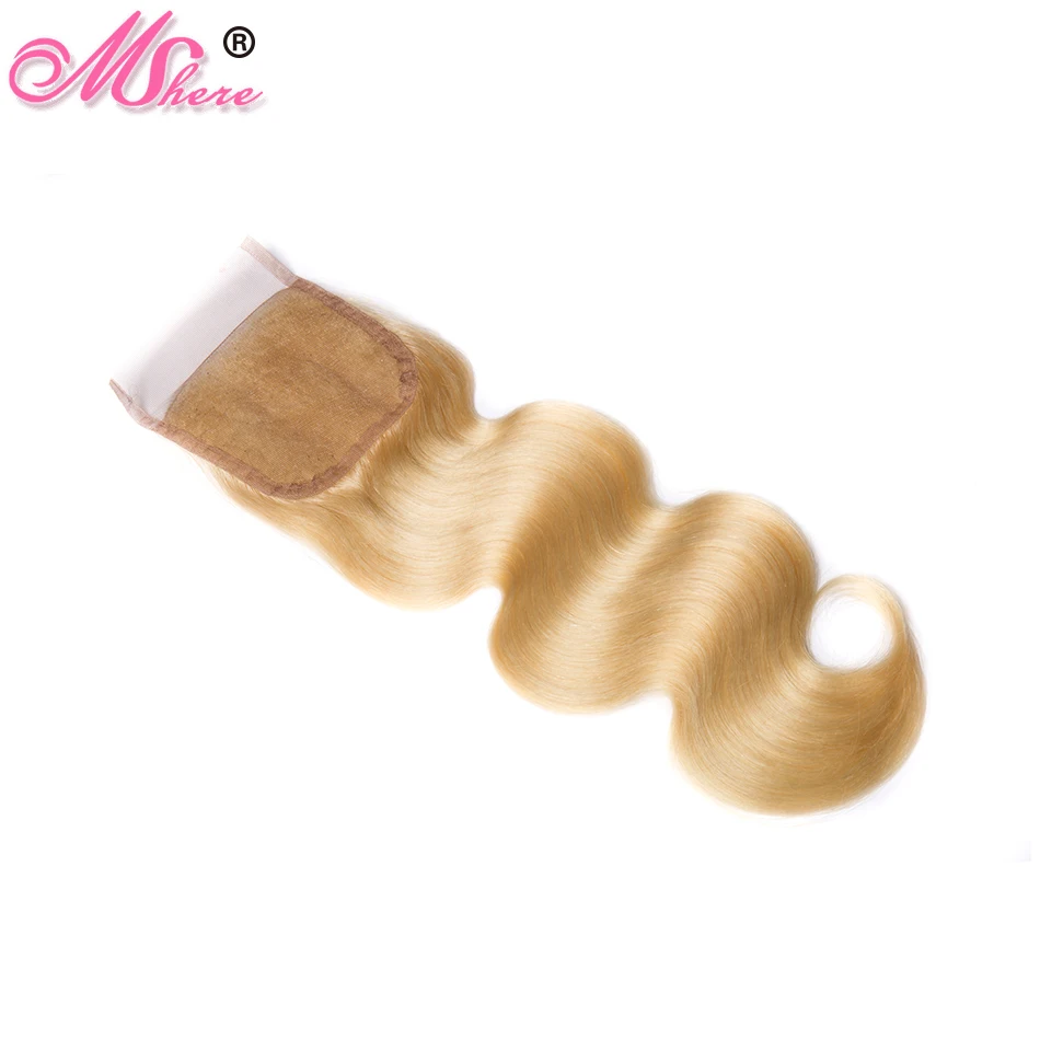 Mshere 613 блонд Кружева Закрытие тела Remy человеческих волос 4*4 перуанские закрытие
