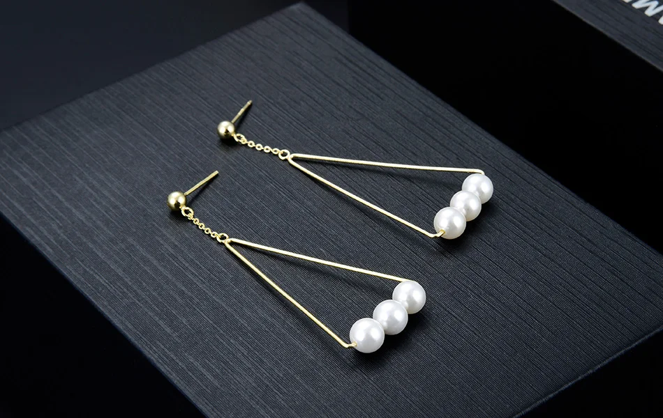 ORSA JEWELS чистое серебро 925, треугольная форма, жемчужные женские длинные висячие серьги из стерлингового серебра, новые серьги, ювелирные украшения SE152-P