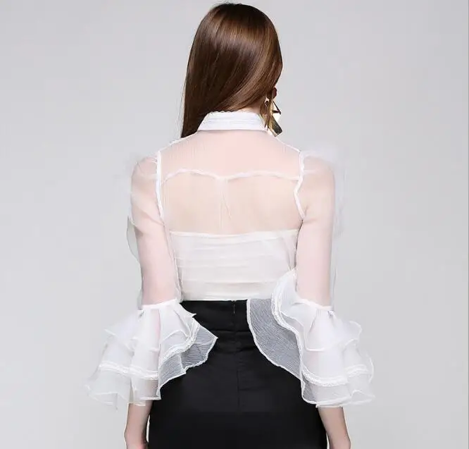 Женская прозрачная ажурная сетчатая пряжа элегантная женская офисная рубашка с