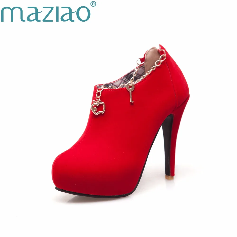 Женские ботильоны из флока MAZIAO черные красные на молнии и платформе