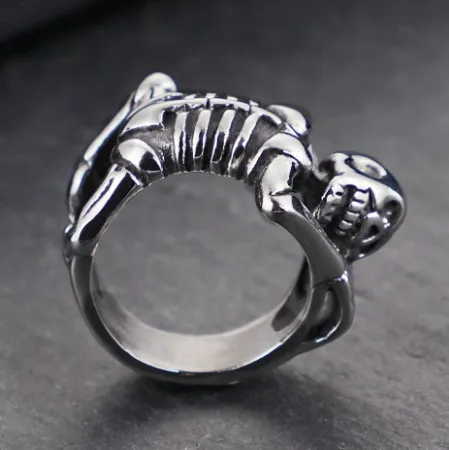 Gothic Stainless Steel Skull Body Rings Man Punk Rock Skeleton Finger Ring Male Big Size 7-12 For Men Jewelry | Украшения и