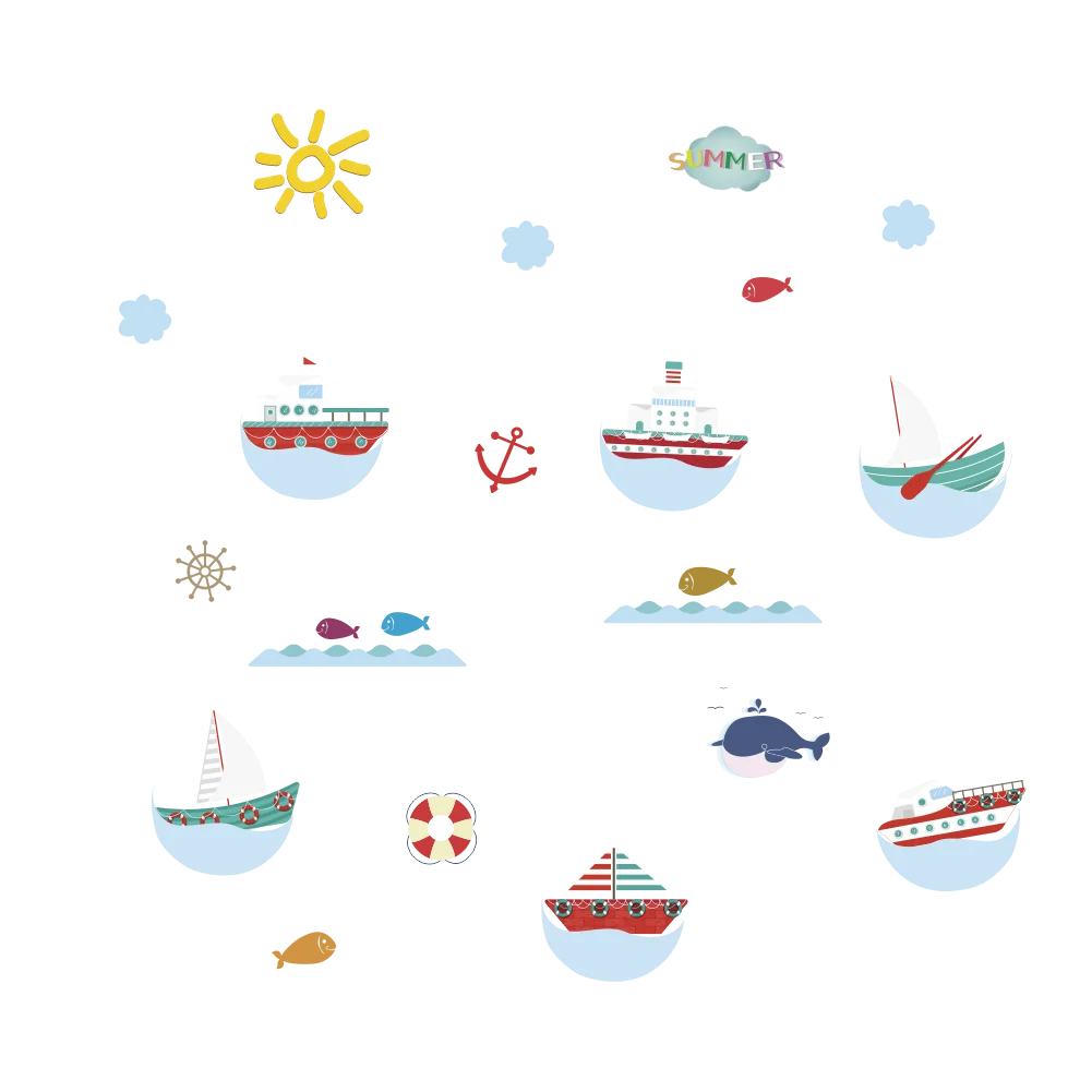 Наклейка стену Морская рыба Лодка|Наклейки на стену| |