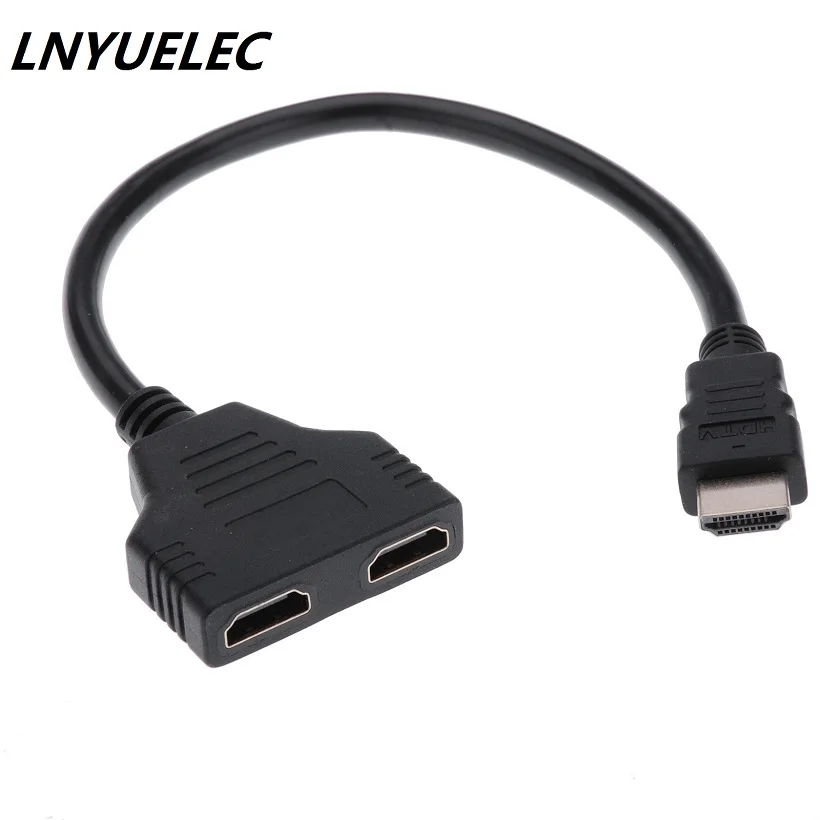 50 шт./лот 1080P 2-портовый HDMI-совместимый сплиттер 1 в 2 Штекерный к Femal видеокабель