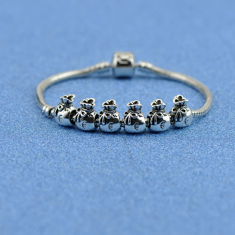 Винтажный Панк Серебряный цвет кошелек бусины Подвески Fit Pandora Браслеты ожерелья