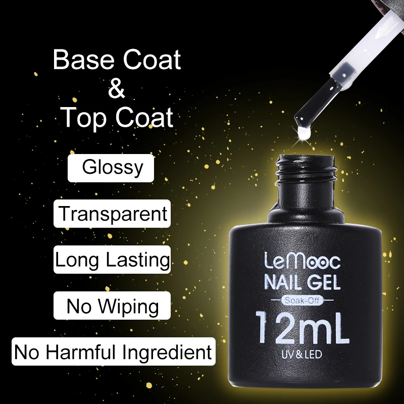 LEMOOC 12ml Base Coat Matte Top Coat Gel Nail Polish No Wiping Long Lasting Transparent Nail Art Soak Off UV Gel Varnish