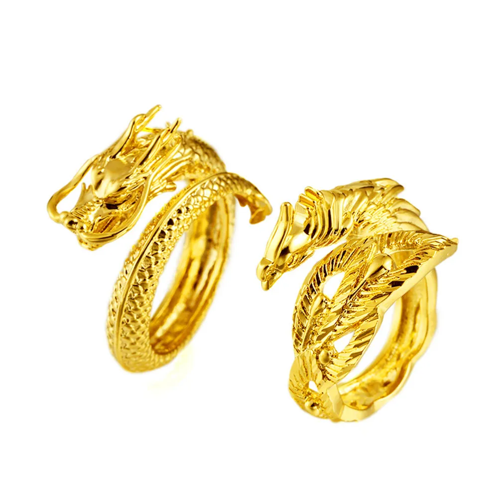 Vietnam Sandgold Fashion Dragon Phoenix Lovers Couple Pair Rings Adjustable Size Men or Women Wedding Jewelry Wholesale | Украшения и